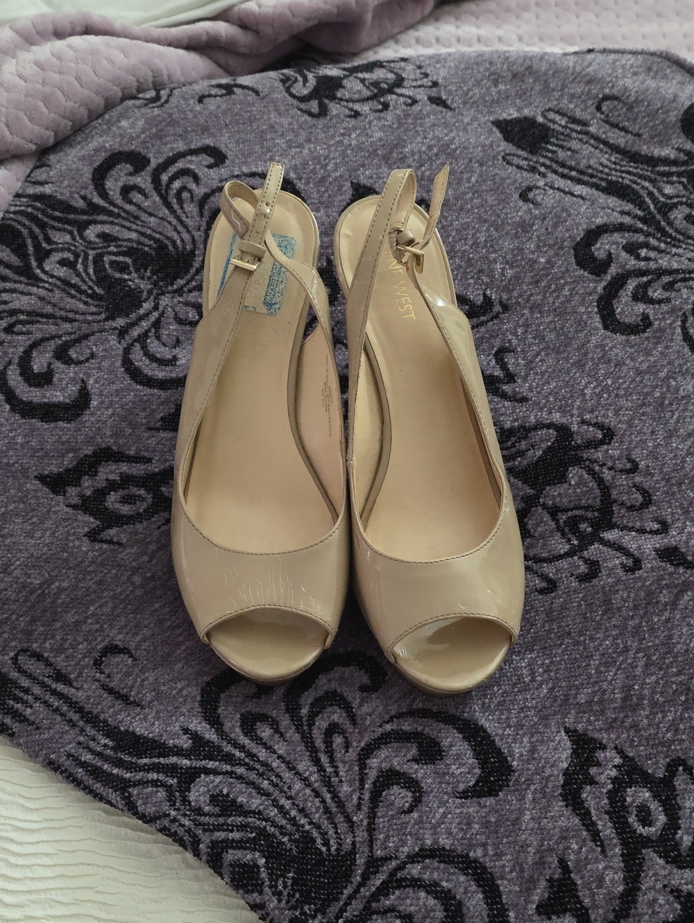 Nine West Nude Patent Peep-Toe Slingback Heels